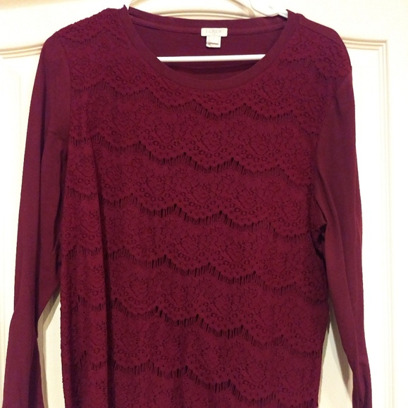 J. Crew Factory Tops - JCrew burgundy lace t-shirt